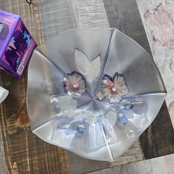 1980s Mikasa Crystal Floral Pastel Pink Purple Calypso Serving Bowl Centerpiece - Picture 2 of 5